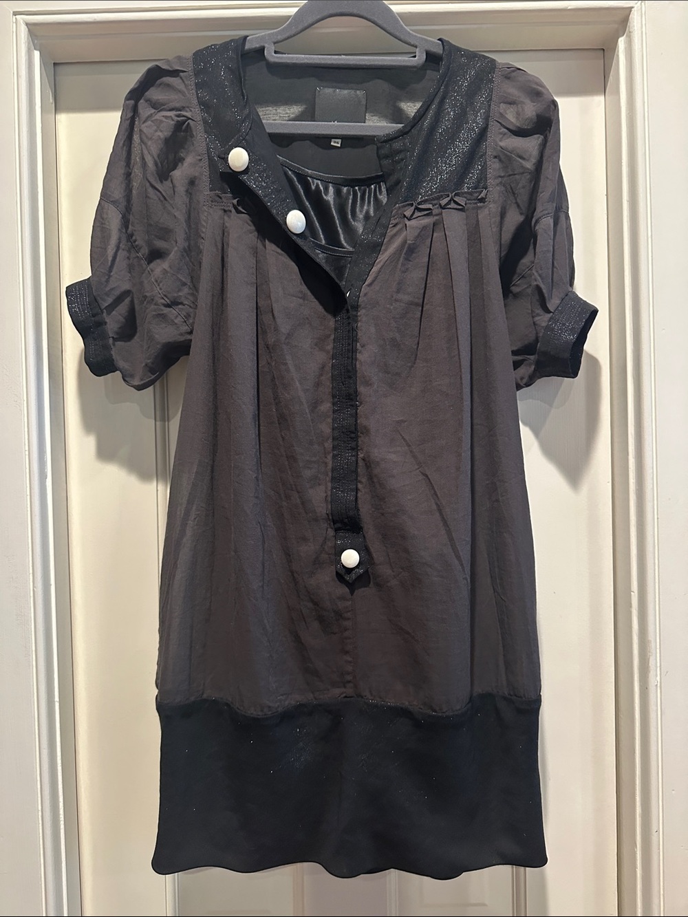 McGinn Black Short-Sleeve Mini Dress with Contrast Buttons